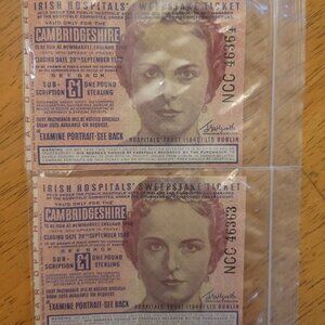 Vintage 1960 Irish Hospitals' Sweepstake tickets for the Cambridgeshire